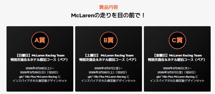  グローヒーロプラス【マクラーレン・レーシング限定モデル】が当たるキャンペーン